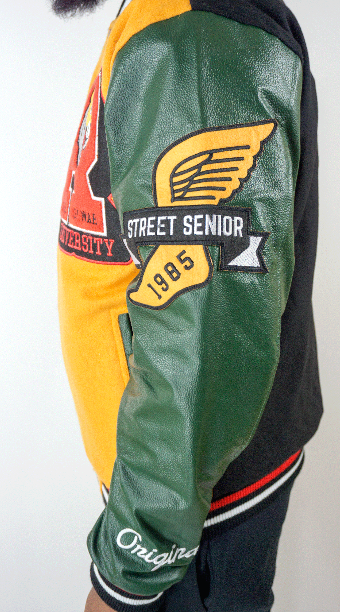 MULTICOLORED LEATHER VARSITY JACKET - Dazed and Confused Apprel