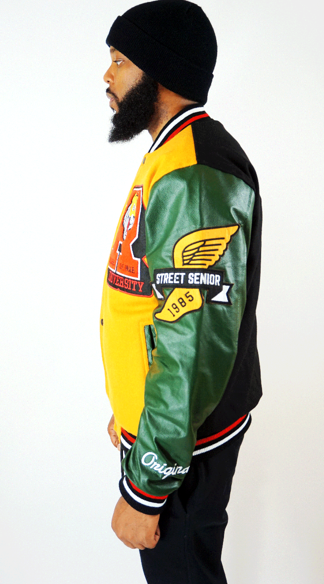 MULTICOLORED LEATHER VARSITY JACKET - Dazed and Confused Apprel